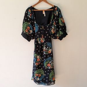 Anthropologie Maeve balloon sleeve silk dress